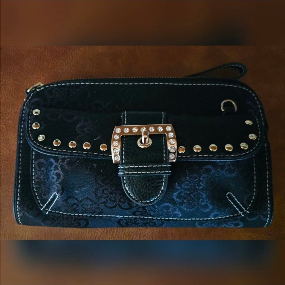 Kathy Van Zeeland Black Gold Embellished Crossbody Clutch